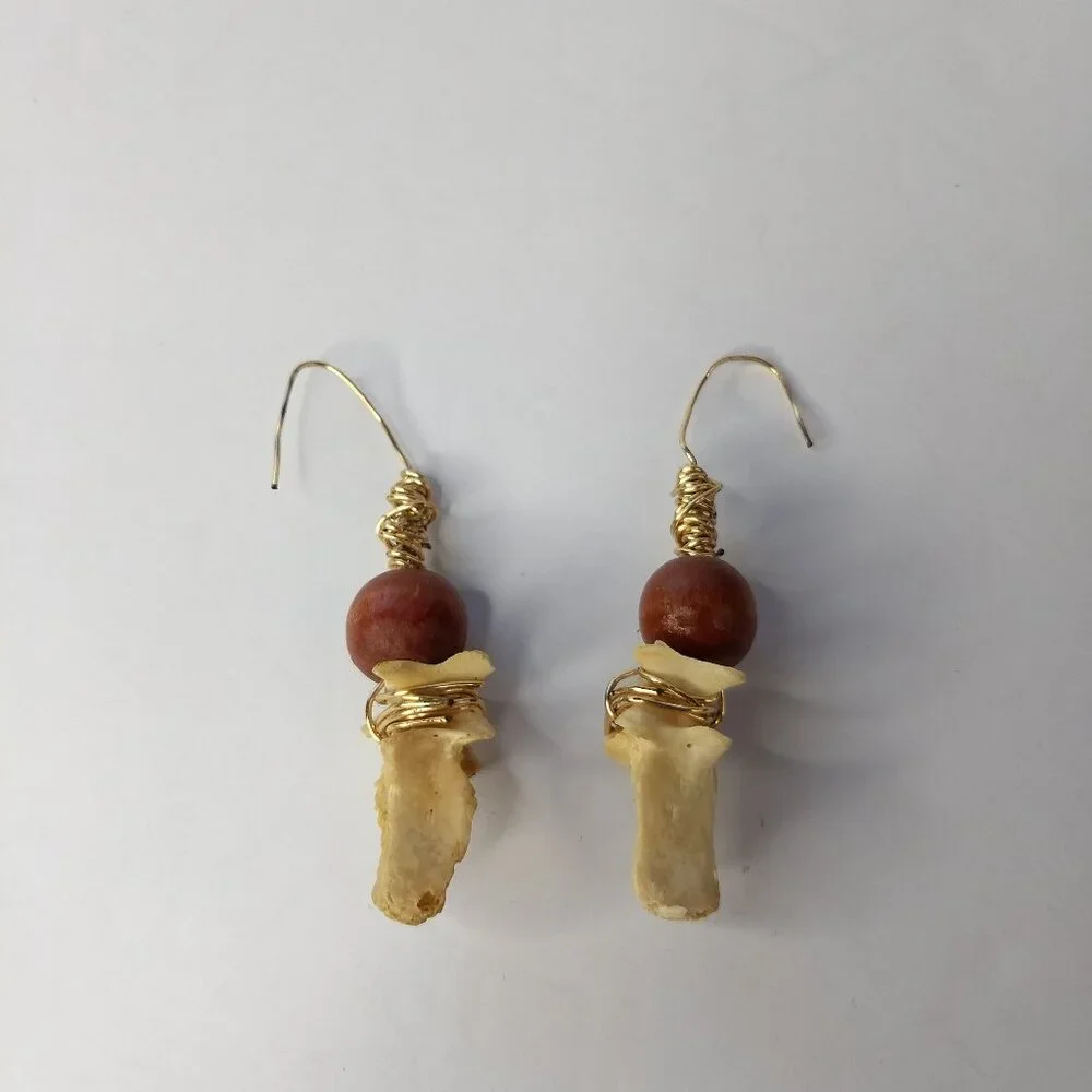 Wire Wrap Wooden Bead Handmade Earrings Unique Boho Hippie Western Art to Wear